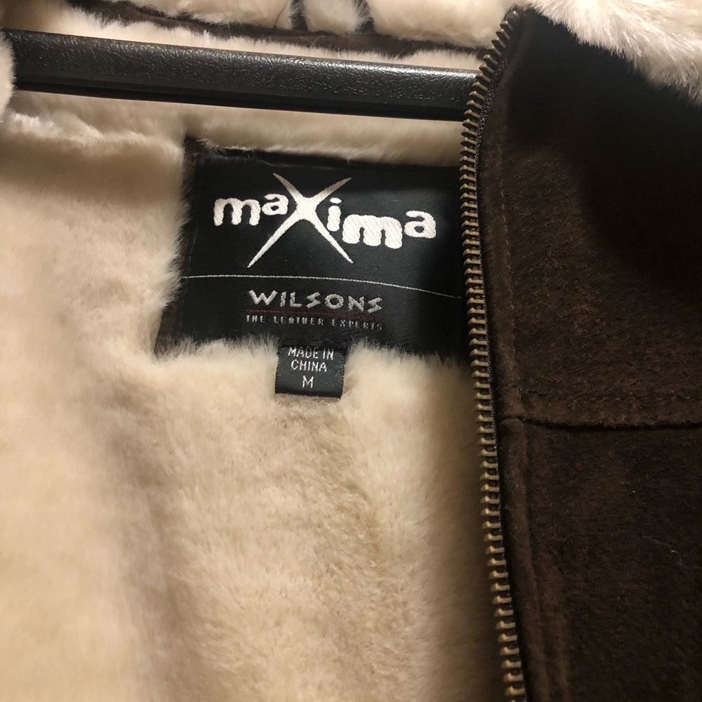 Maxima Dark Brown Teddy Jacket with White Trim - Picture 4 of 10